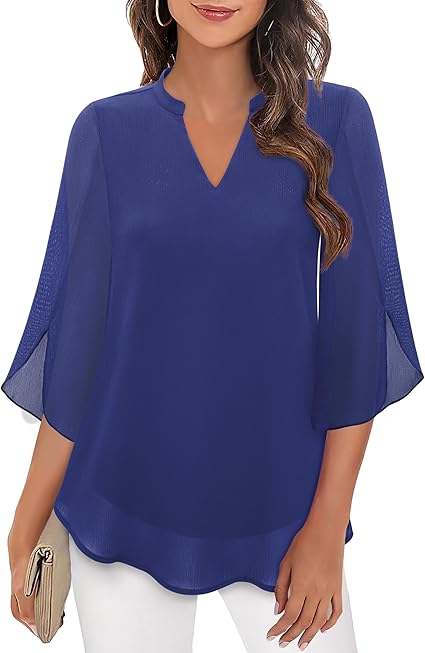Eveloria Damen Chiffon Bluse Doppelwandig