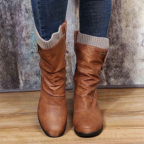 Damen Winterstiefel Seitlich Reißverschluss Warm Schwarz - Eveloria