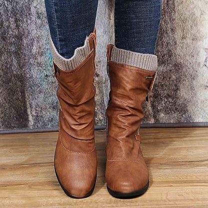 Damen Winterstiefel Seitlich Reißverschluss Warm Schwarz - Eveloria