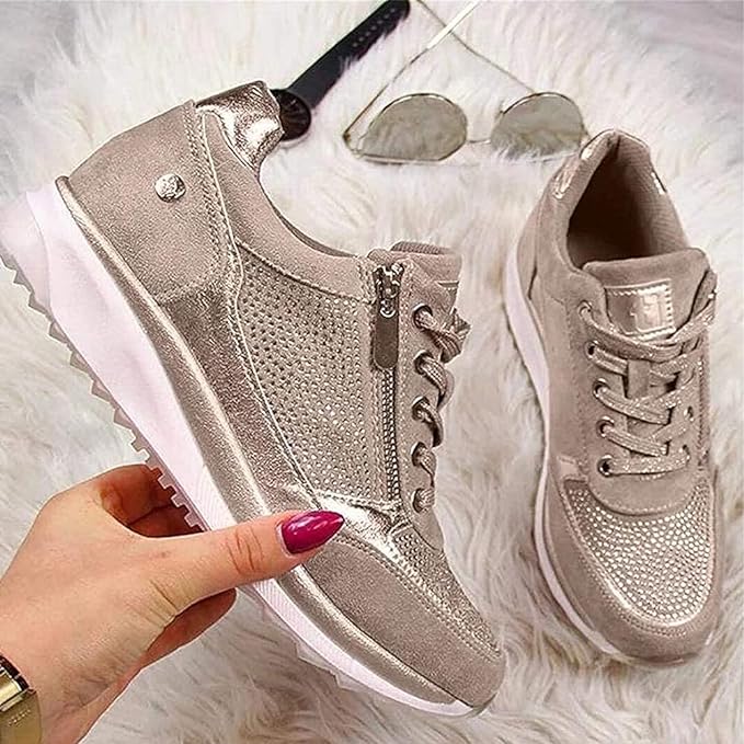 Damen Plateau Sneaker Schnür- und Reißverschluss