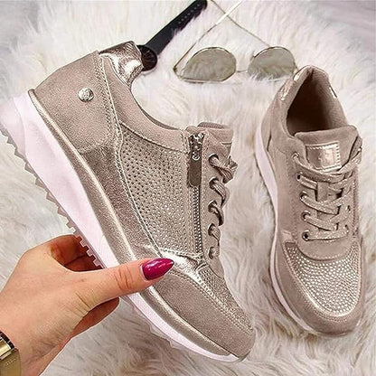Damen Plateau Sneaker Schnür- und Reißverschluss