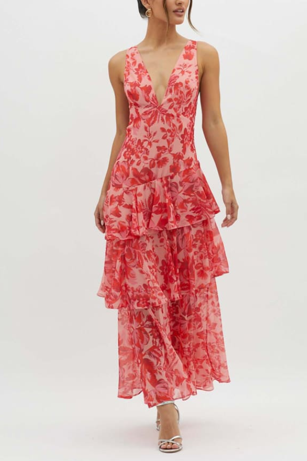 Eveloria Damen Maxi-Kleid Rüschens-Design Träger