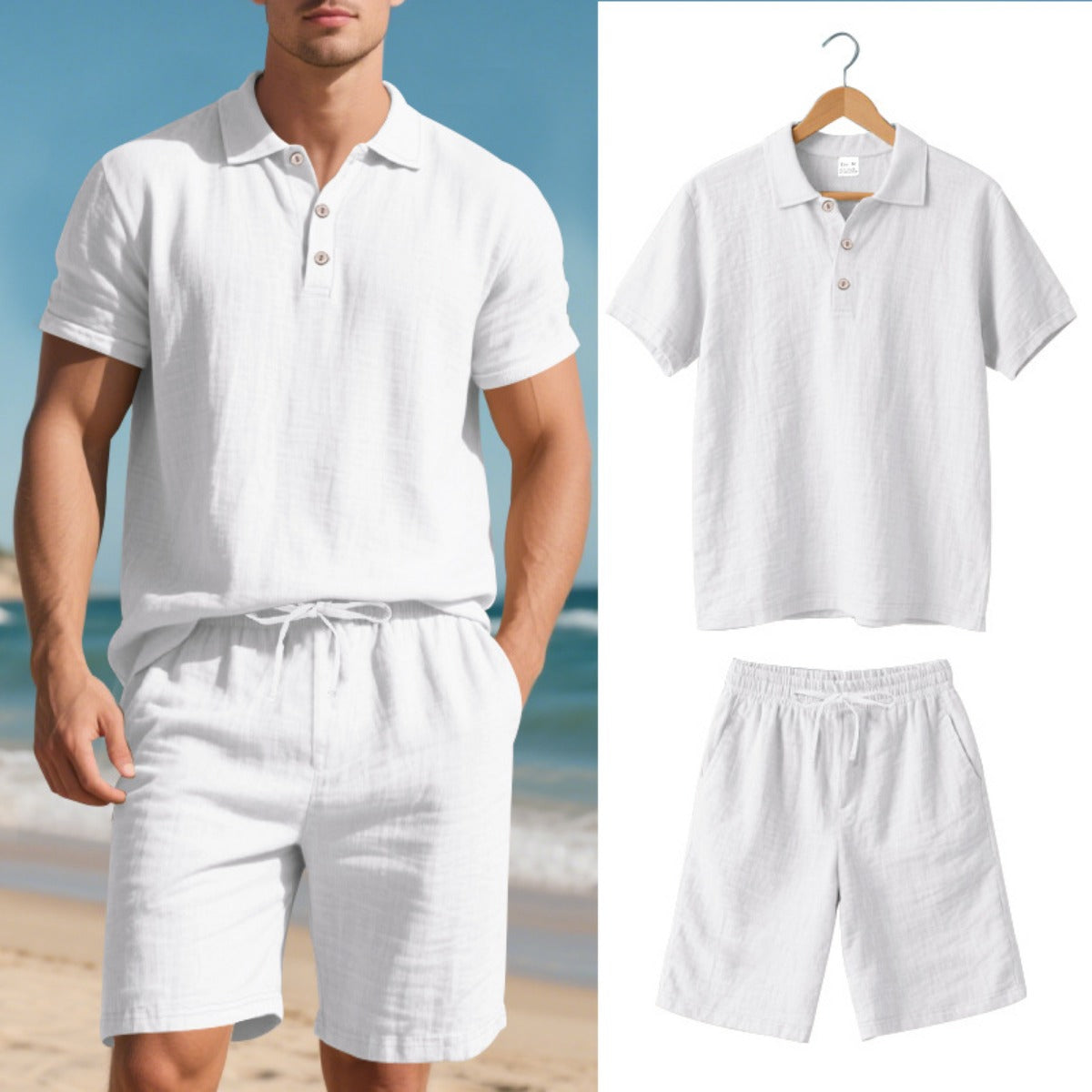 Eveloria Damen Kurzärmliges Poloshirt Strandanzug Shorts Set