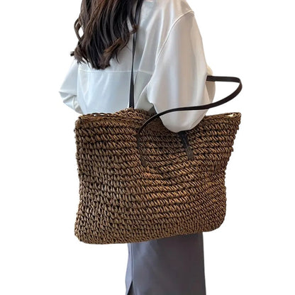 Damen Strandtasche Groß Leinwand Beige