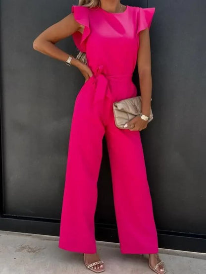 Damen Jumpsuit Schmetterlingsärmel Mit Bindegürtel