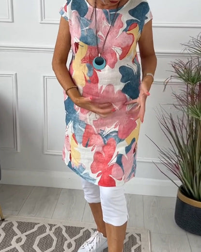 Damen Longtop Blumenprint Farbig Baumwolle Relaxed Fit