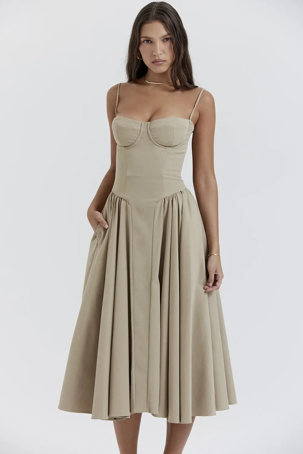 Damen Midikleid mit Taschen Sommerlich Leicht