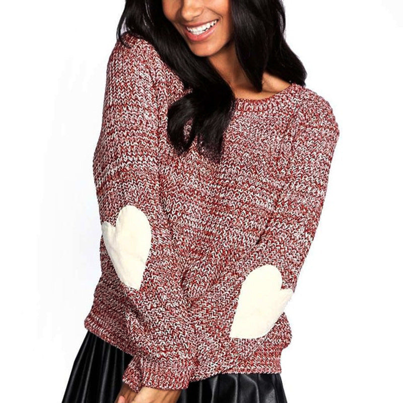 Damen Strickpullover Herz-Applikation Moderner Schnitt Eveloria