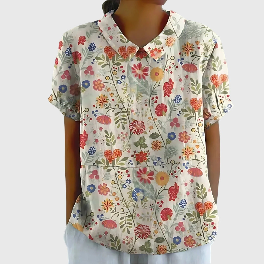Damen Bluse Kurzarm Blumenmuster