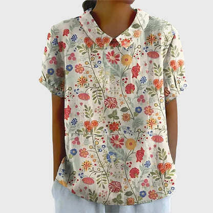 Damen Bluse Kurzarm Blumenmuster