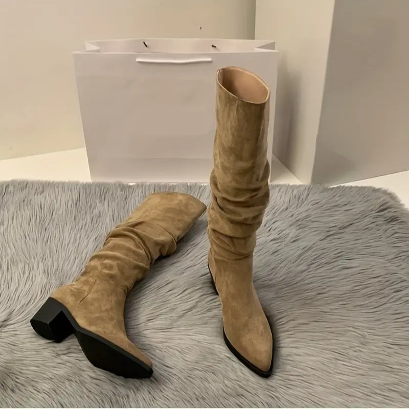 Damen Stiefel Robust Spitze Dicke Ferse