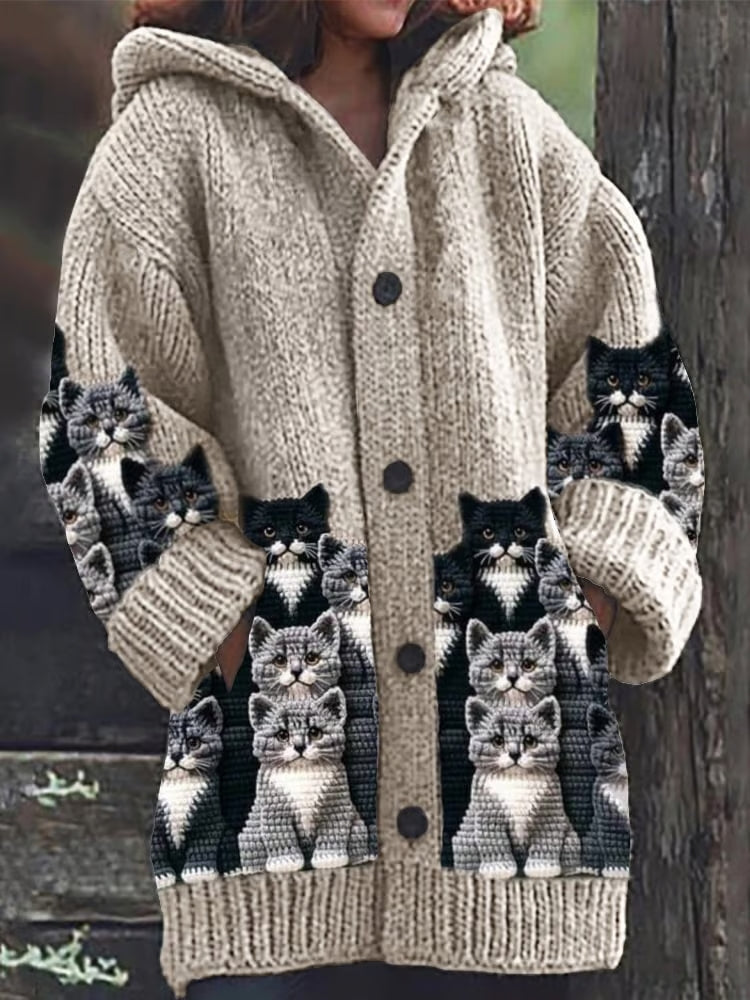 Eveloria Damen Strickjacke Katze Motiv