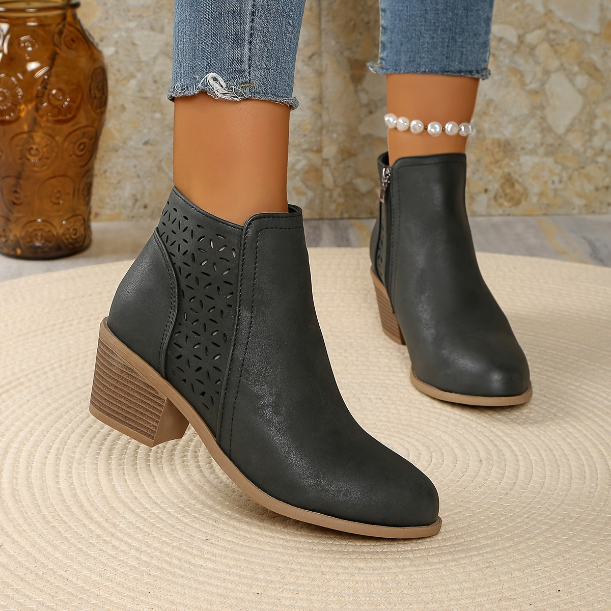 Damen Stiefeletten mit seitlichem Reißverschluss