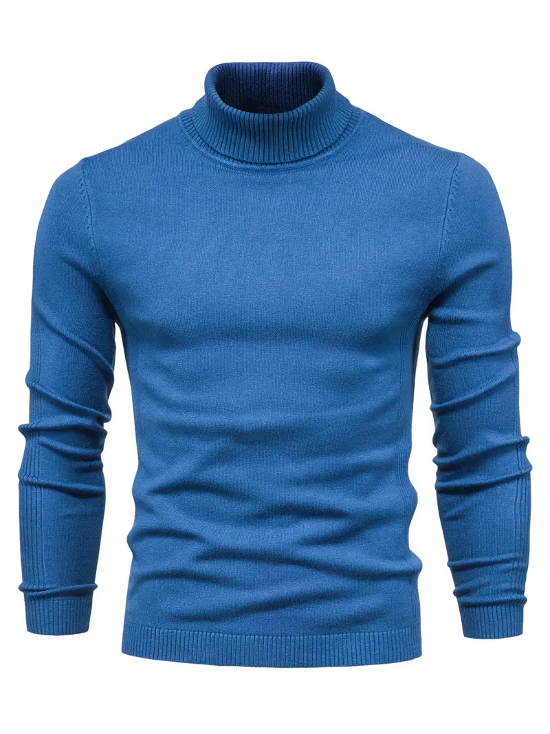 Herren Rollkragenpullover Slim Fit Langarm Strick Schwarz - Eveloria