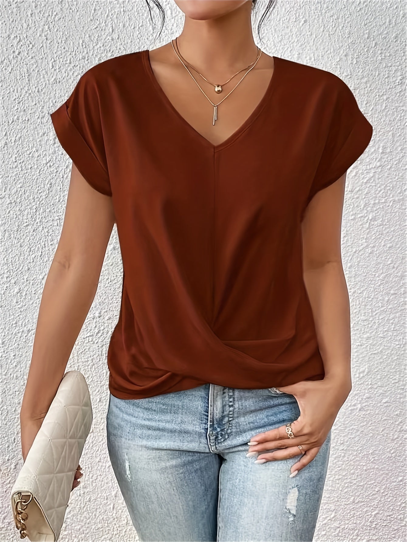 Damen T-Shirt V-Ausschnitt Kurzarm