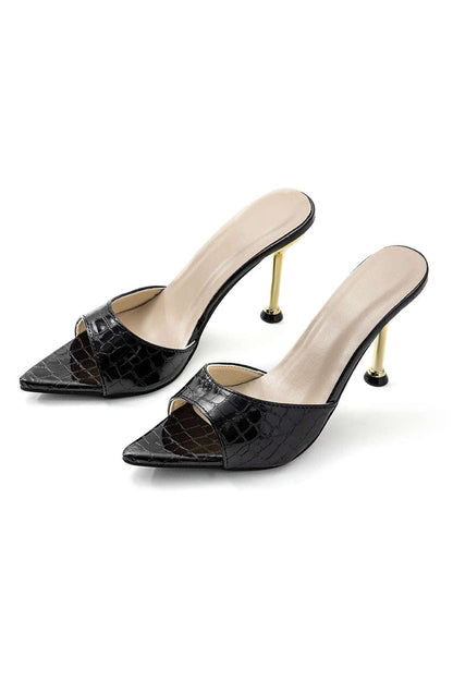 Damen Mule Heels Schwarz Croc-Optik - Norvielle