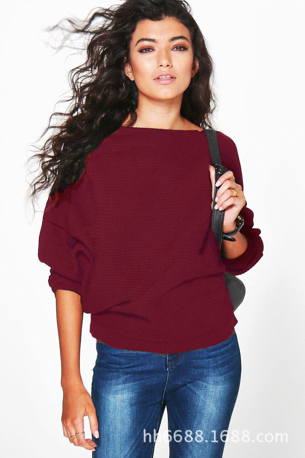 Damen Oversized Pullover Weite Ärmel Strukturiert Beige