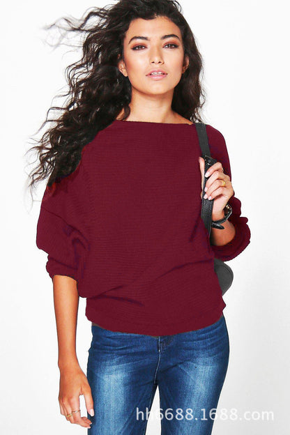 Damen Oversized Pullover Weite Ärmel Strukturiert Beige