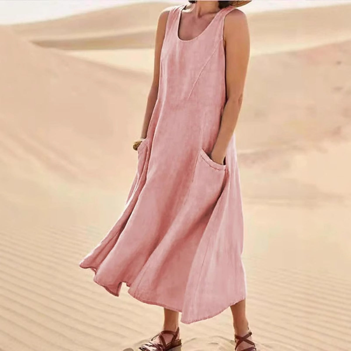 Eveloria Damen Ärmelloses Kleid Baumwolle Rundhalsausschnitt