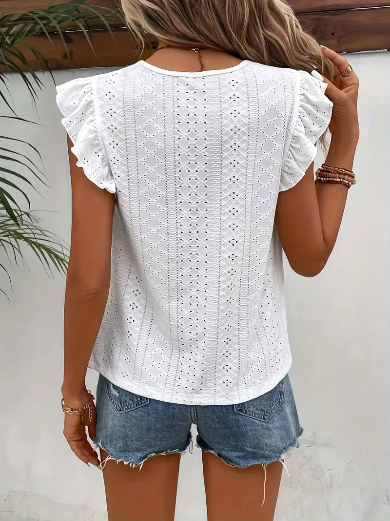 Eveloria Damen Vintage T-Shirt Rundhals Rüschenbesatz - Eveloria