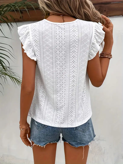 Eveloria Damen Vintage T-Shirt Rundhals Rüschenbesatz - Eveloria
