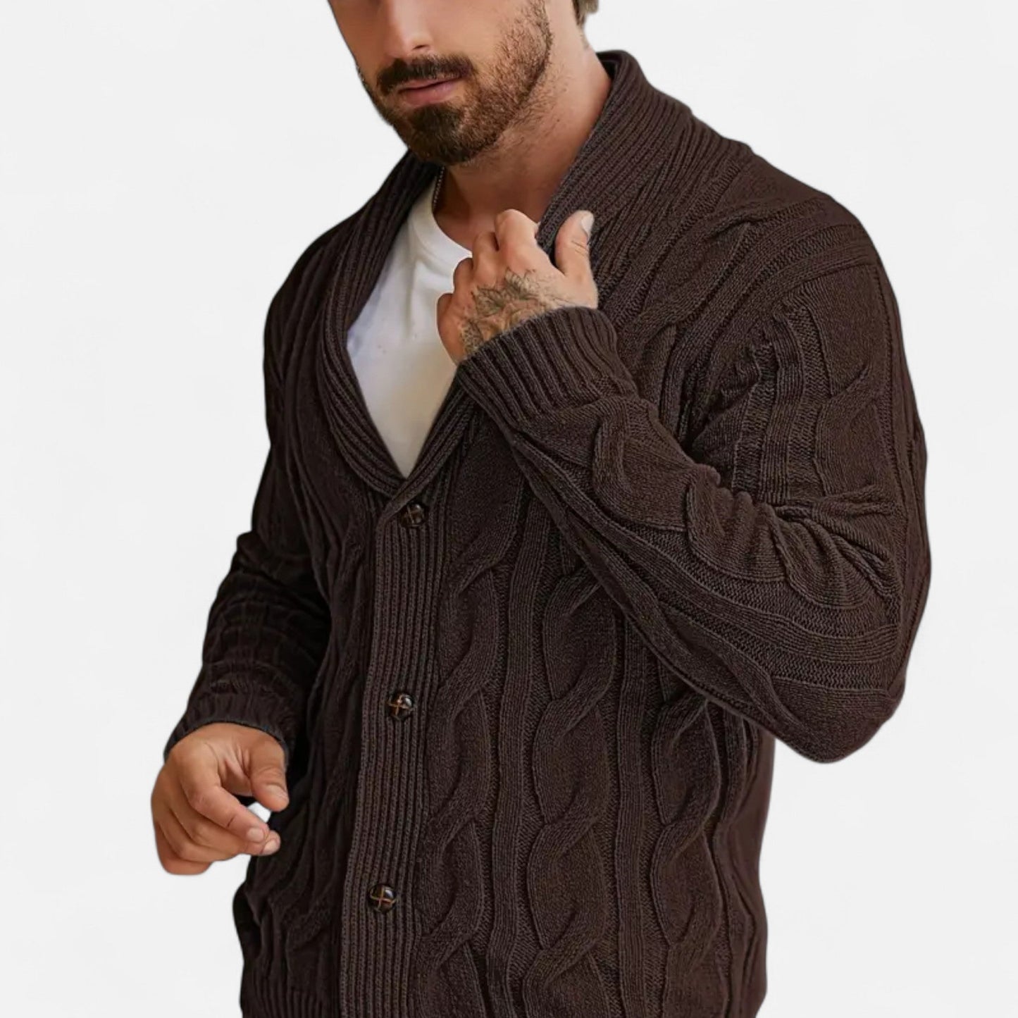 Herren Strickcardigan Klassisch Knöpfe Braun