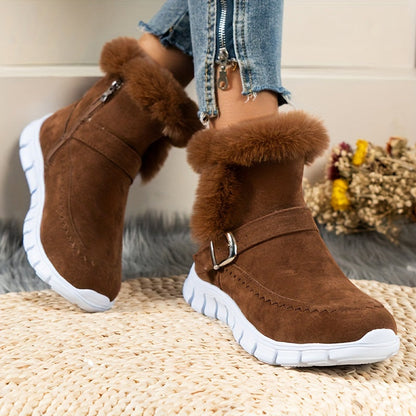 Damen Winterstiefel Warmes Fellfutter Riemendetail