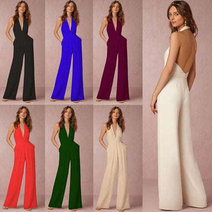 Damen Jumpsuit V-Ausschnitt Weitbeinig Eveloria