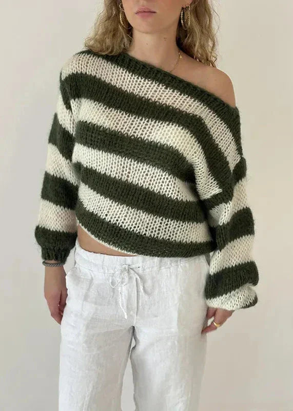 Damen Oversize Pullover Streifenmuster Bequem