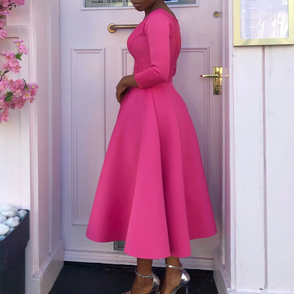 Damen Midi-Kleid Rundhalsausschnitt Schlicht Elegannt