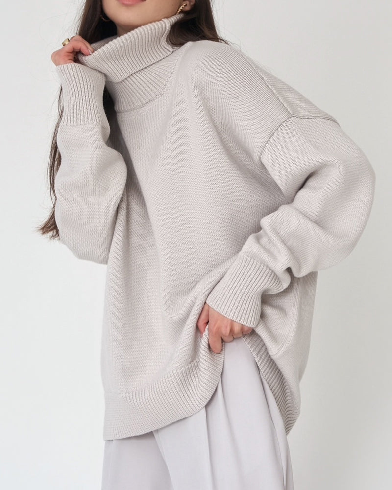 Damen Oversize Pullover Hochhalter Lässig Bequem