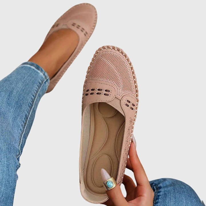Damen Lässige Loafer Perforiert Beige