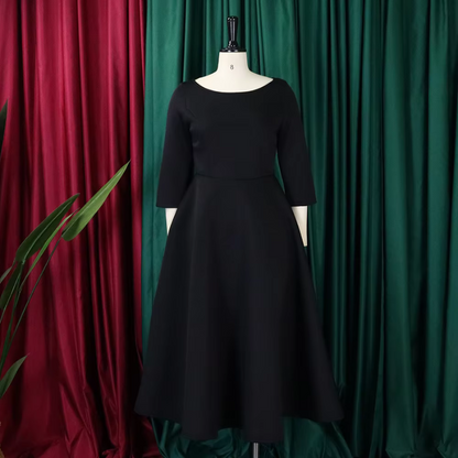 Damen Midi-Kleid Rundhalsausschnitt Schlicht Elegannt