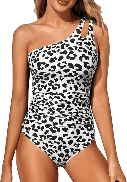 Damen Badeanzug One Shoulder Asymmetrisch Paisley