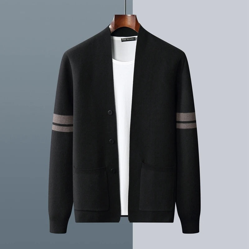 Herren Strickcardigan Sportliche Streifen Beige