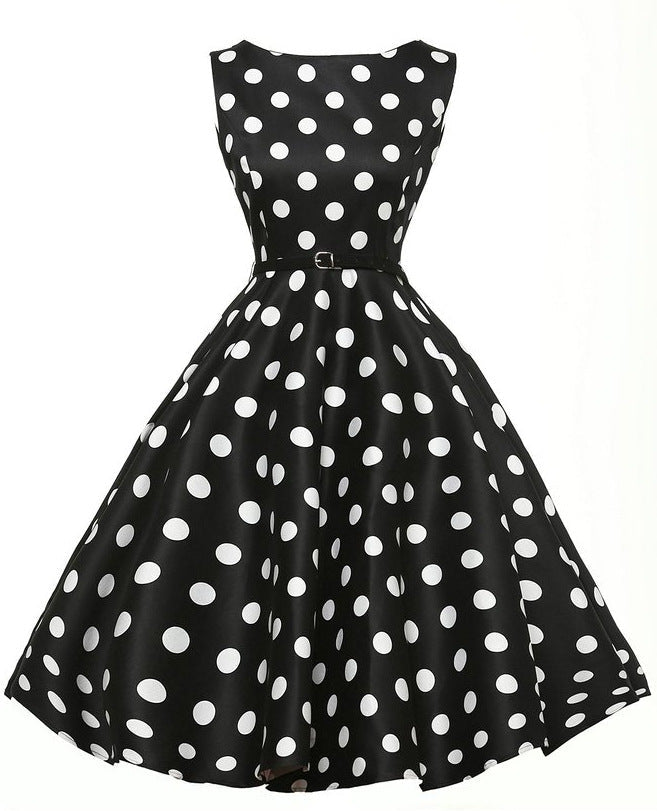 Damen A-Linien Kleid mit Polka-Dots Tailliert