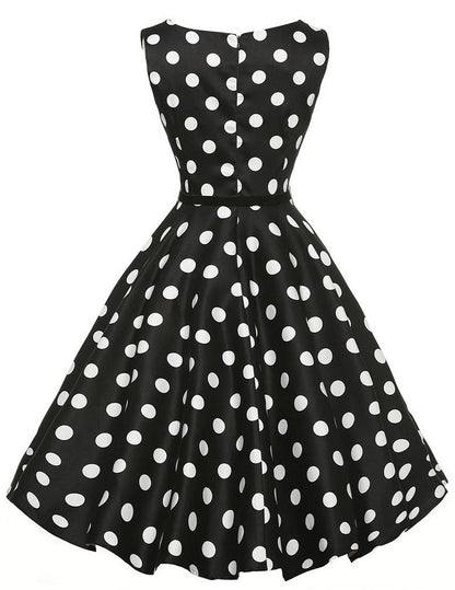 Damen A-Linien Kleid mit Polka-Dots Tailliert