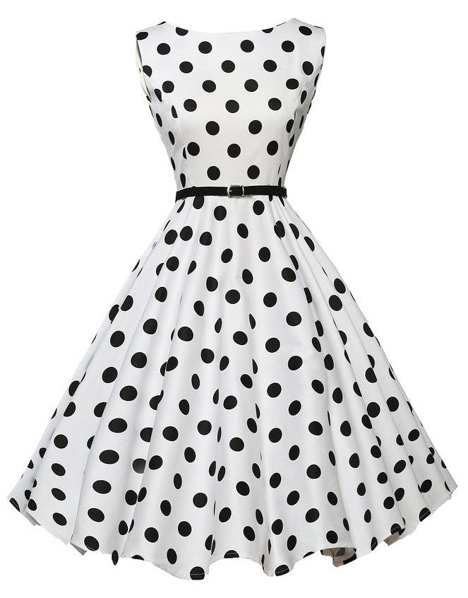 Damen A-Linien Kleid mit Polka-Dots Tailliert Schwarz - Eveloria