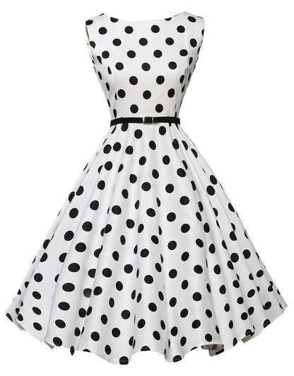 Damen A-Linien Kleid mit Polka-Dots Tailliert Schwarz - Eveloria