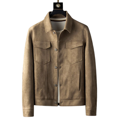 Eveloria Herren Suede Lederjacke Braun