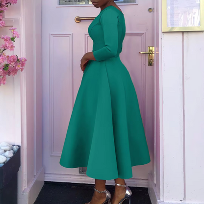 Damen Midi-Kleid Rundhalsausschnitt Schlicht Elegannt