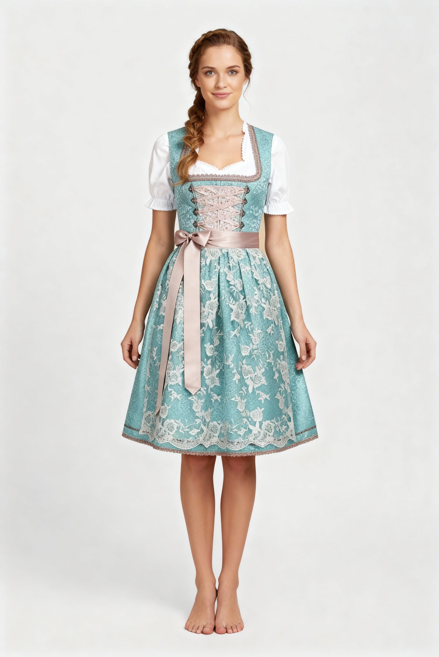 Damen Dirndl Traditionell Mit Schürze Blau Weiss - Eveloria