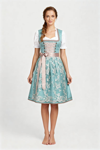 Damen Dirndl Traditionell Mit Schürze Blau Weiss - Eveloria