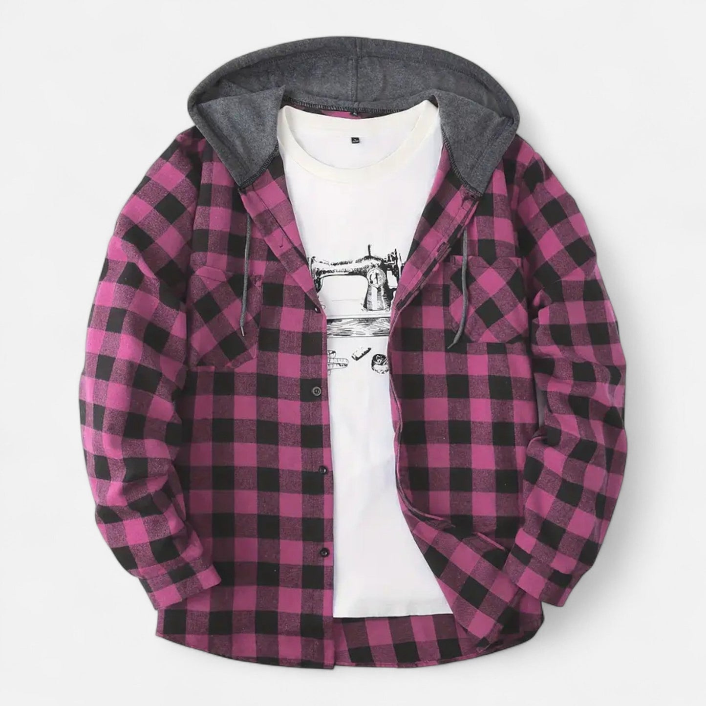 Jadon Herren Karo-Hoodie Knopfleiste Kordelzug