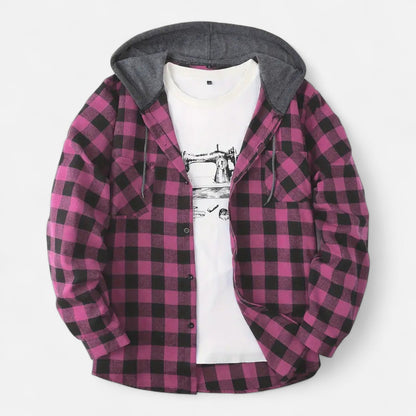 Jadon Herren Karo-Hoodie Knopfleiste Kordelzug