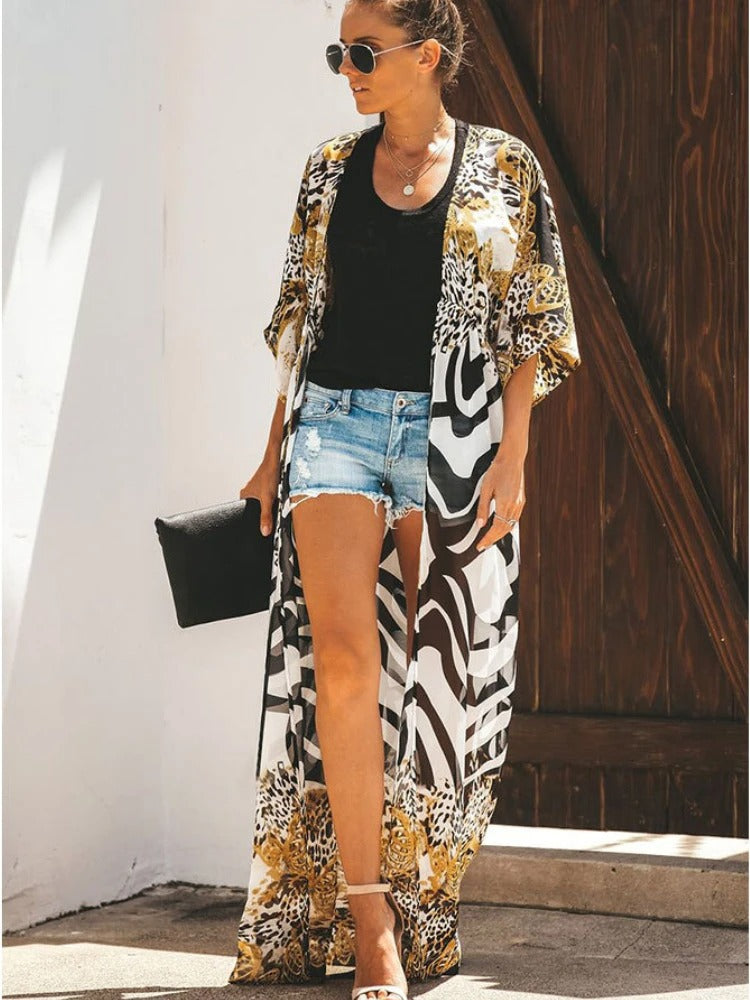 Eveloria Damen Kimono Leopardenmuster