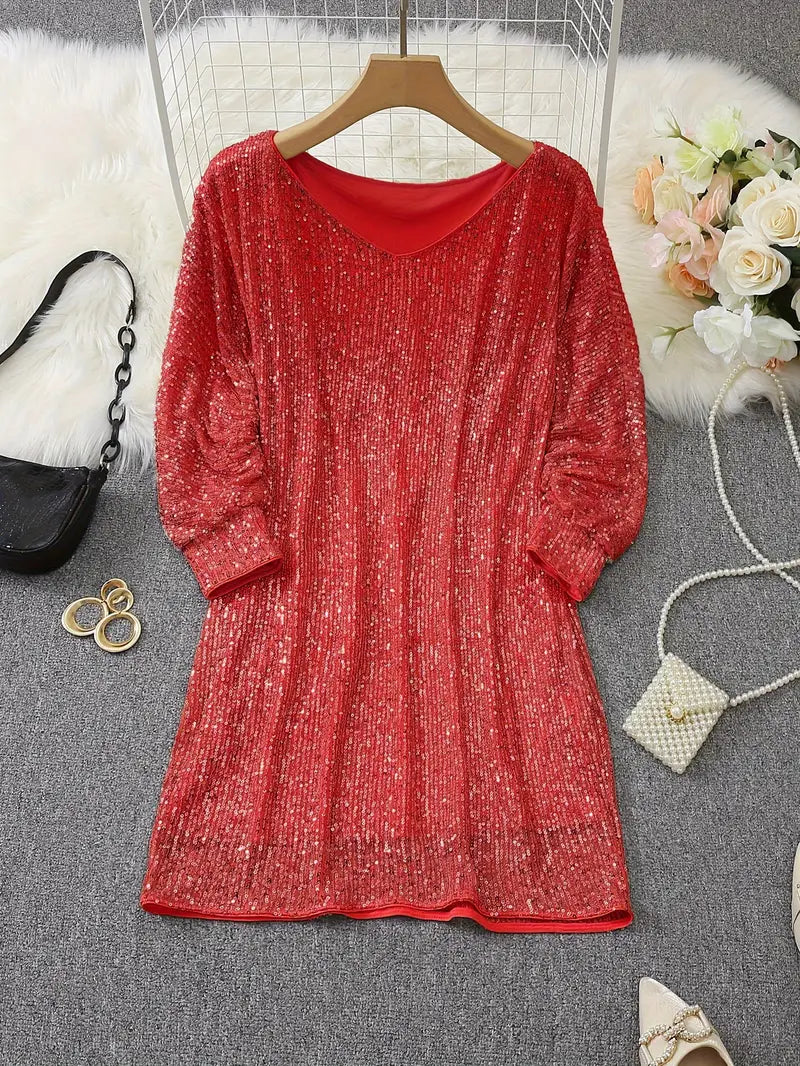 Eveloria Damen Paillettenkleid Kontrastfarben