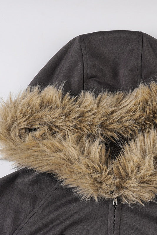 Damen Flausch-Hoodie Weich Grau