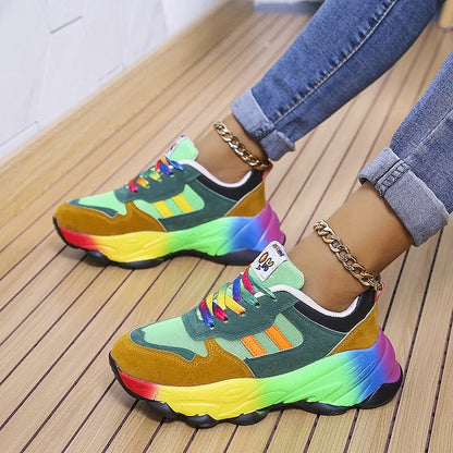 Damen Sneaker Mehrfarbig Klobig Schnürverschluss