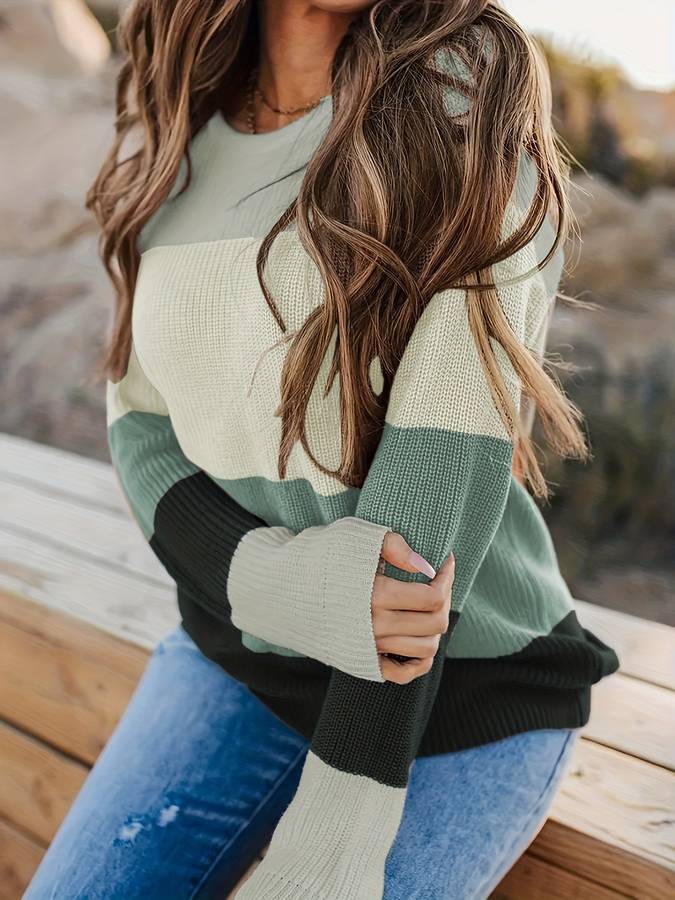 Eveloria Damen Strickpullover Gestreift
